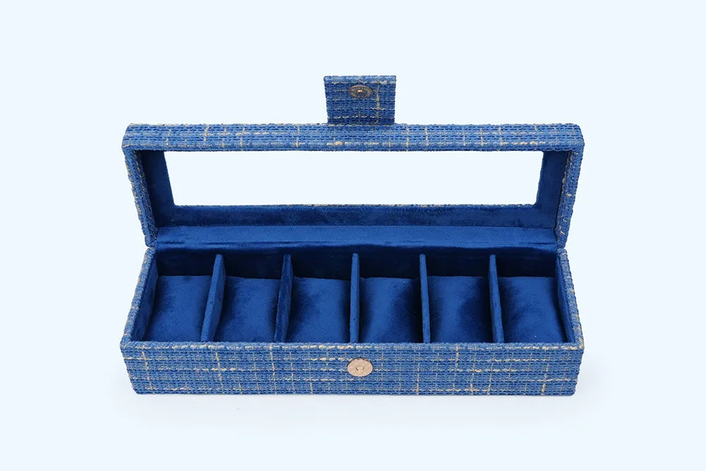 Watch Box – Blue Woven (6 Partition)