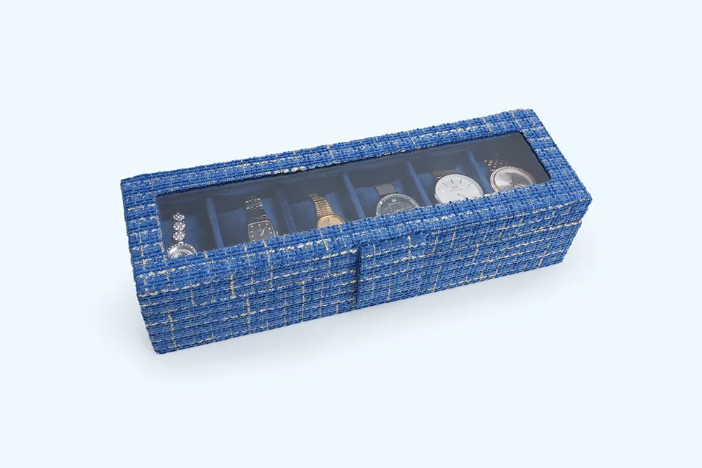 Watch Box – Blue Woven (6 Partition)