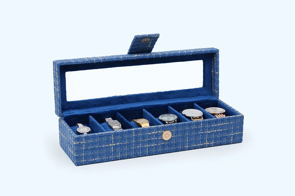 Watch Box – Blue Woven (6 Partition)