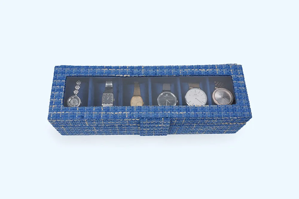 Watch Box – Blue Woven (6 Partition)